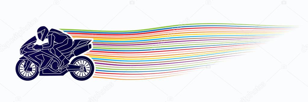 Motorcycle racing side view with line movement graphic vector.