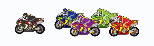 5 Motorcycles racing side view. — Stock Vector