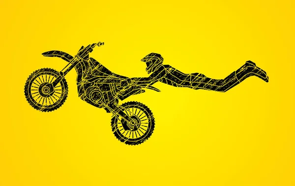 Trik terbang Motocross gaya bebas - Stok Vektor