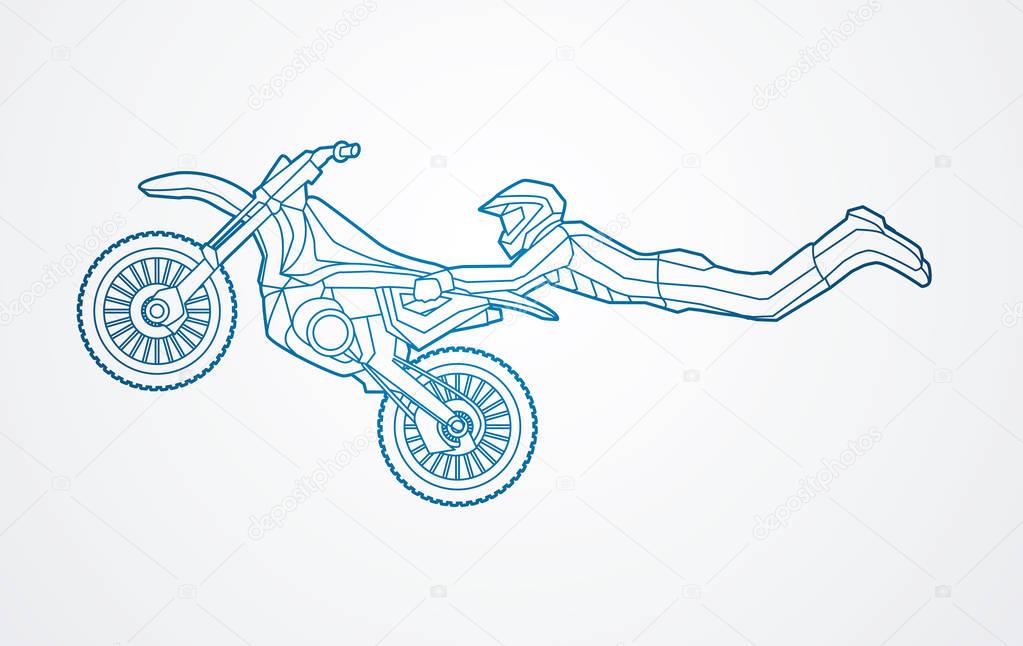 Freestyle Motocross flying trick outline graphic vector