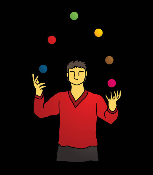 A man juggling balls while cycling