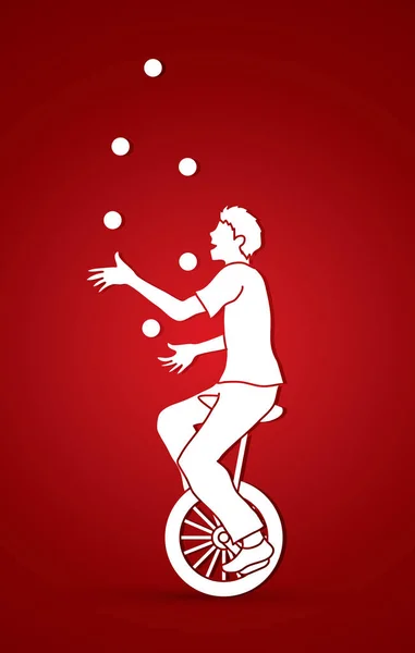 Człowiek, żonglerka piłki podczas jazdy na rowerze — Wektor stockowy