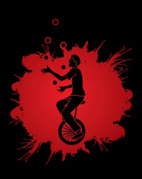 Un homme jonglant avec des balles en vélo — Image vectorielle
