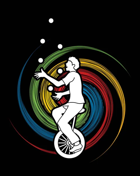 サイクリング中のボールをジャグリング男 — ストックベクタ