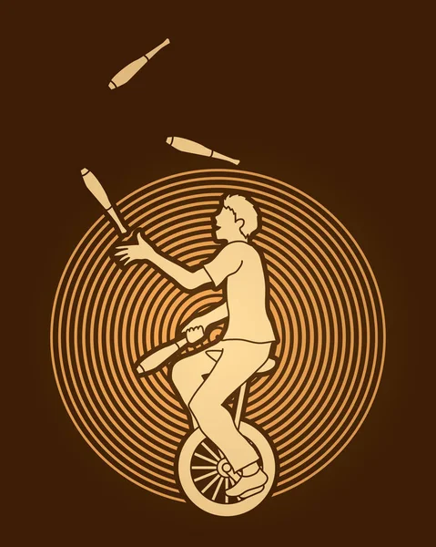 Człowiek, żonglerka pinów podczas jazdy na rowerze — Wektor stockowy