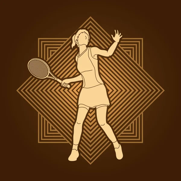 Nő tenisz játékos cselekvés — Stock Vector