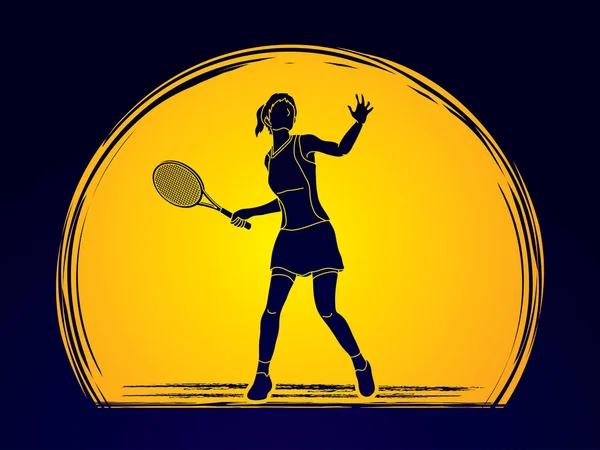 Nő tenisz játékos cselekvés — Stock Vector