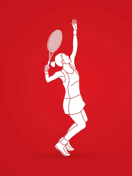 Femme joueuse de tennis servir — Image vectorielle