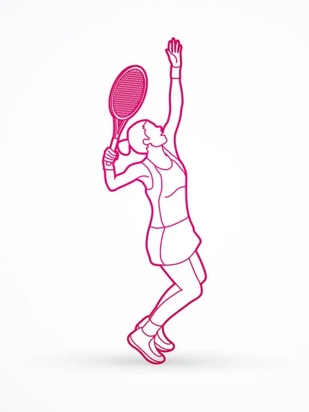 Femme joueuse de tennis servir — Image vectorielle