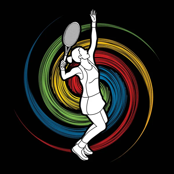 Femme joueuse de tennis servir — Image vectorielle