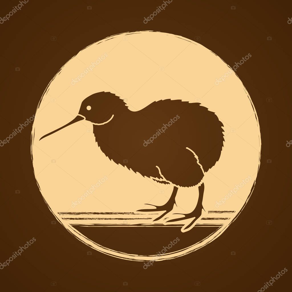 Kiwi bird designed on golden grunge circle background graphic vector.
