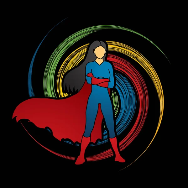 Süper kahraman kadın kolları göğüs kısmı ayakta — Stok Vektör