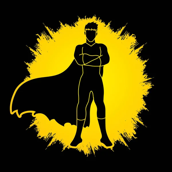 Süper kahraman adam ayakta kollar göğüs üzerinde — Stok Vektör