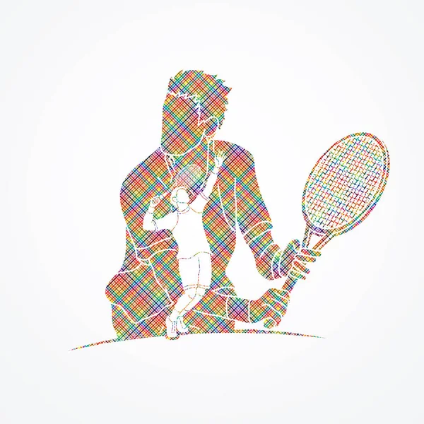 Dupla expozíció, a tenisz játékos sport ember vektor grafikus. — Stock Vector