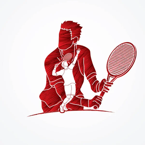 Double exposition, Joueur de tennis homme de sport vecteur graphique . — Image vectorielle