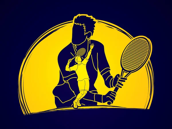 Double exposition, Joueur de tennis homme de sport vecteur graphique . — Image vectorielle