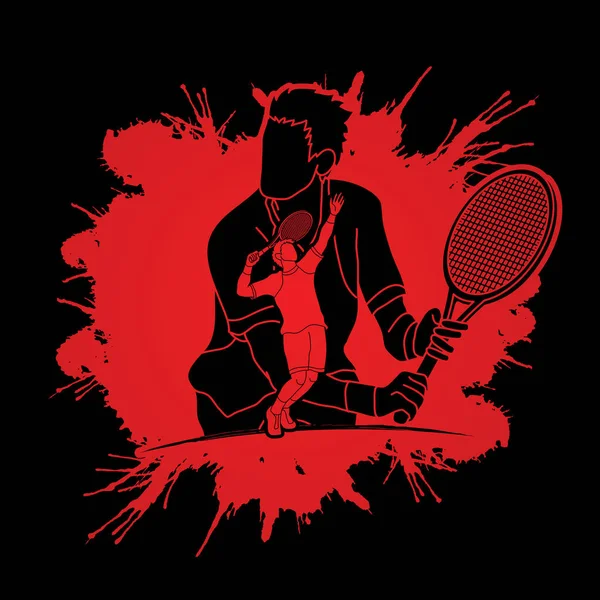 Dubbel exponering, Tennis spelare sport man grafisk vector. — Stock vektor