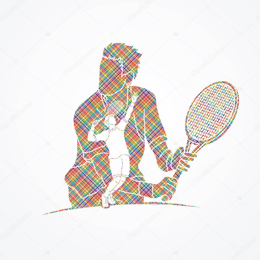 Double exposure, Tennis player sports man graphic vector.