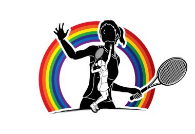 Çift pozlama, tenis oyuncu spor kadın grafik vektör.