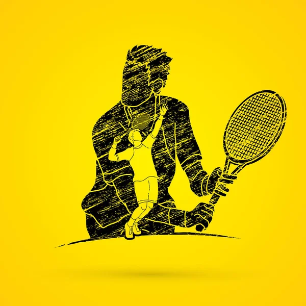 二次曝光，网球球员体育人图形矢量. — 图库矢量图片