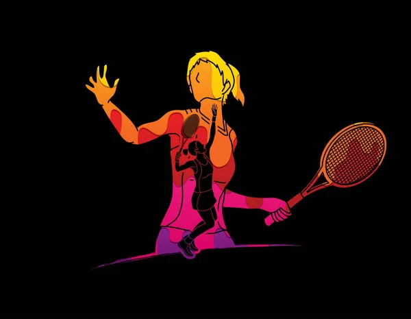 Двойная экспозиция, теннисистка спортсменка . — стоковый вектор