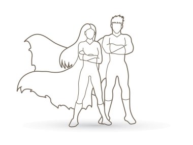 Superhero Man and Woman standing arms across the chest vector Superhero Man and Woman standing arms across the chest vector