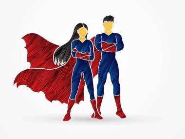 Superhero Man and Woman standing arms across the chest vector Superhero Man and Woman standing arms across the chest vector