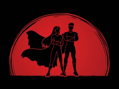 Superhero Man and Woman standing arms across the chest vector Superhero Man and Woman standing arms across the chest vector