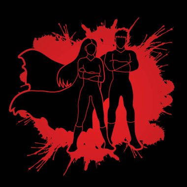 Superhero Man and Woman standing arms across the chest vector Superhero Man and Woman standing arms across the chest vector