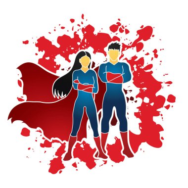 Superhero Man and Woman standing arms across the chest vector Superhero Man and Woman standing arms across the chest vector