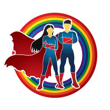 Superhero Man and Woman standing arms across the chest vector Superhero Man and Woman standing arms across the chest vector