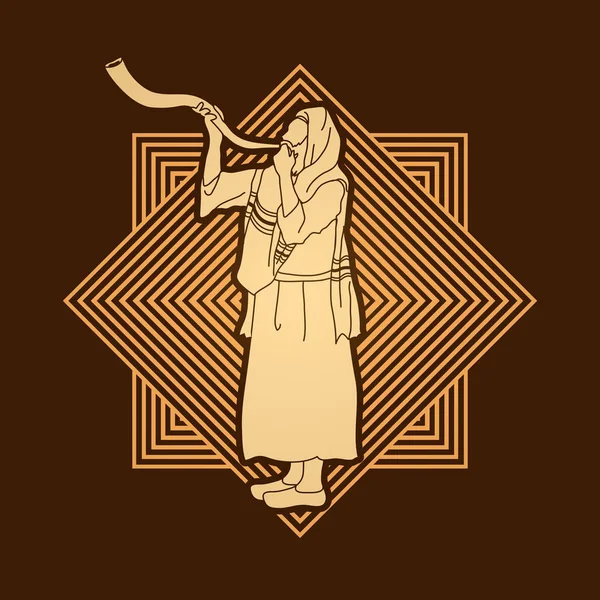 Shofar soprando, soprador de shofar Kudu —  Vetores de Stock