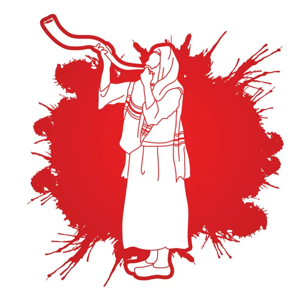 Shofar üfleme, Kudu shofar blower — Stok Vektör