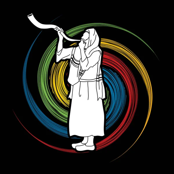 Soplado Shofar, soplador de shofar Kudu — Vector de stock