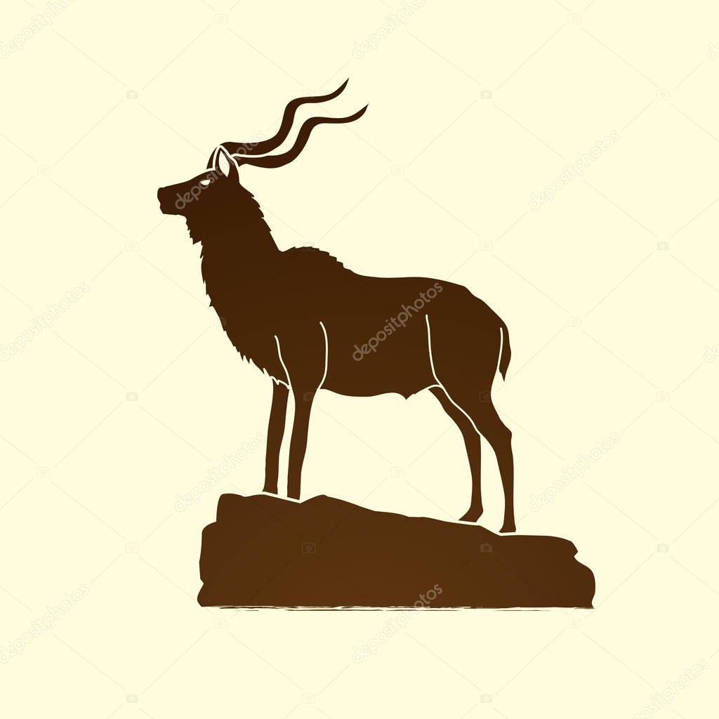 Kudu standing on the cliff graphic vector.