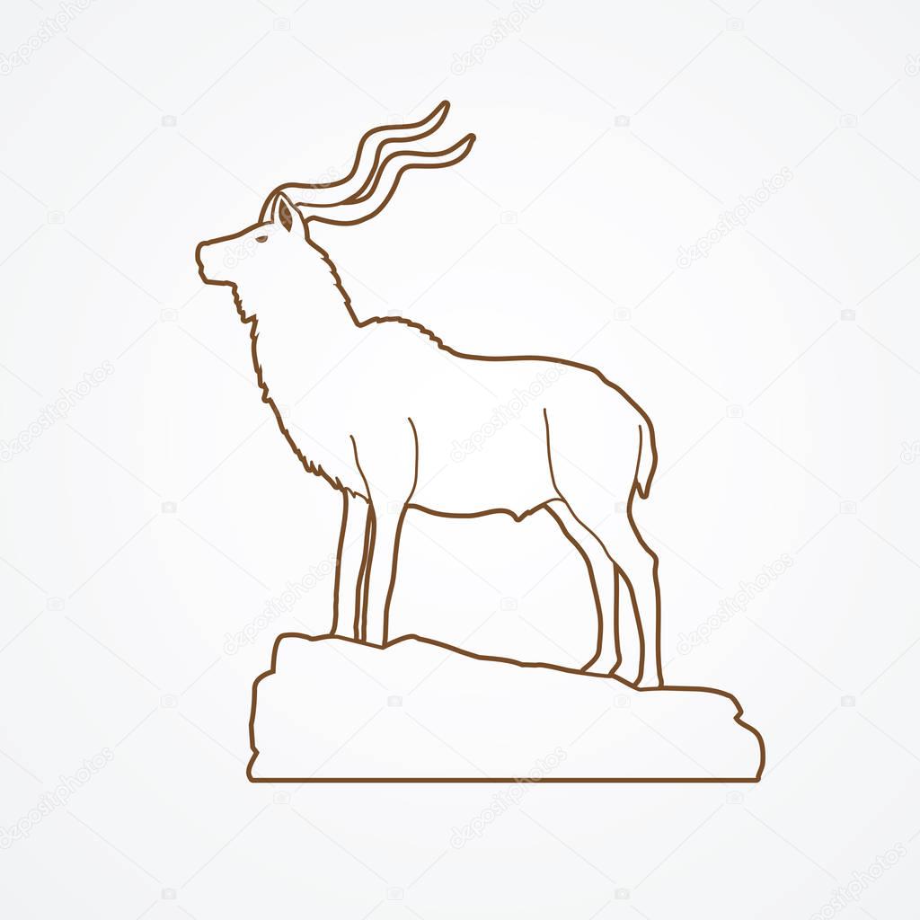 Kudu standing on the cliff graphic vector.