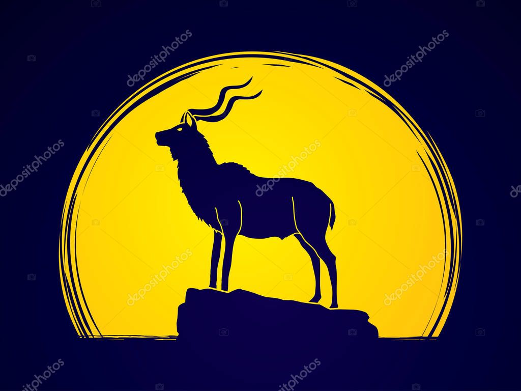 Kudu standing on the cliff graphic vector.
