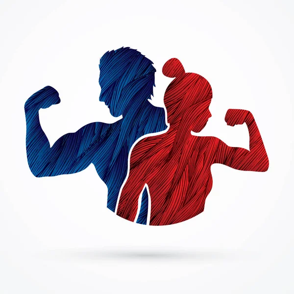 Silhouette fitness homme et femme vecteur graphique . — Image vectorielle