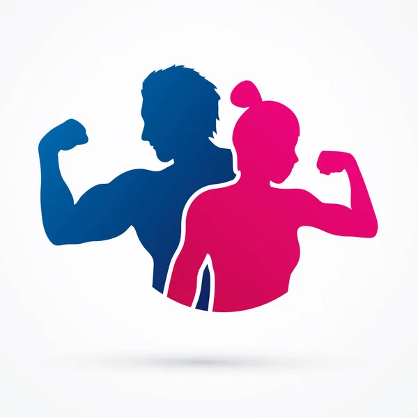 Fitness silhouette man and woman graphic vector. — Stock Vector