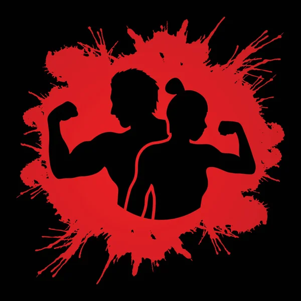 Fitness silhouet man en vrouw grafische vector. — Stockvector