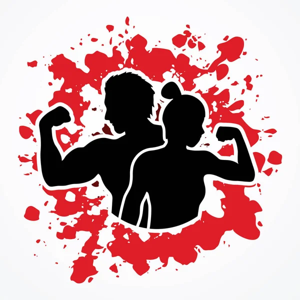 Fitness silhouet man en vrouw grafische vector. — Stockvector