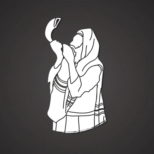 Juif soufflant la corne de mouton shofar — Image vectorielle