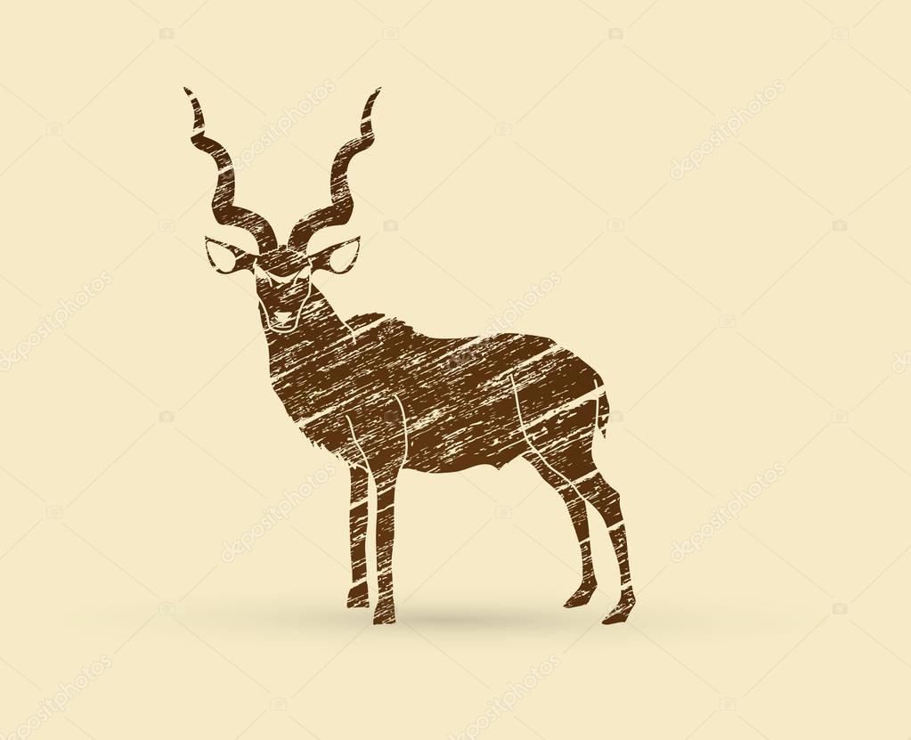 Kudu standing designed using brown grunge brush graphic vector.