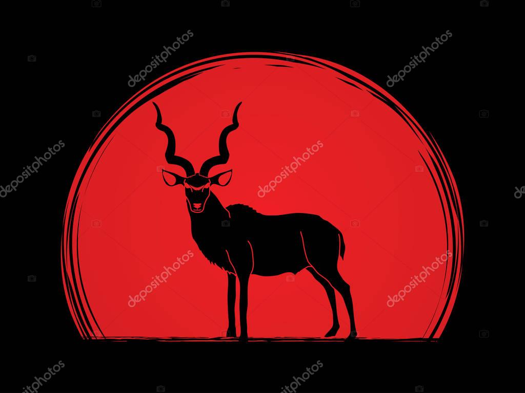 Kudu standing designed on sunset background graphic vector.