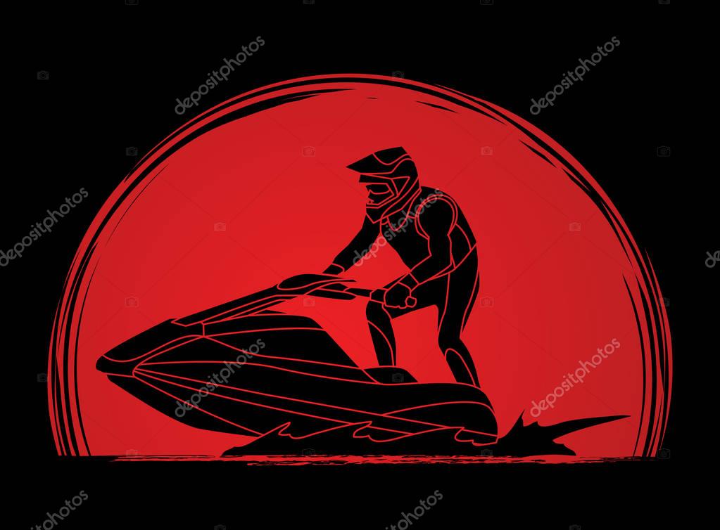 Jet ski action designed on sunshine background graphic vector.