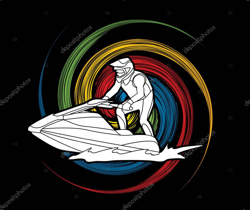 Jet ski action designed on spin wheel background graphic vector.