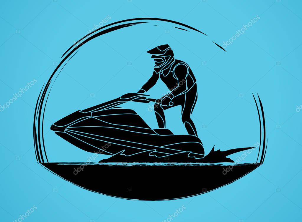 Jet ski action graphic vector.