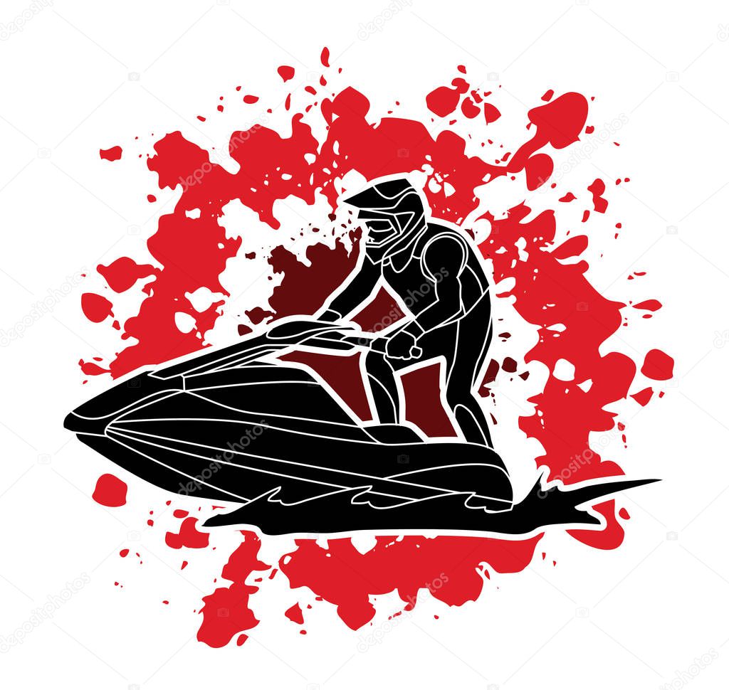 Jet ski action designed on splatter blood background graphic vector.