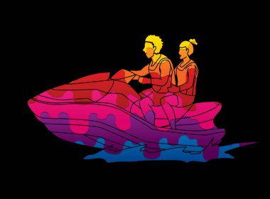 Çift jet ski kullanıyor. 