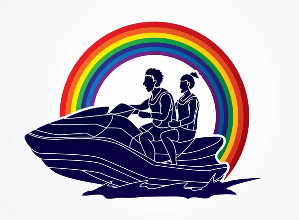 Casal equitação jet ski — Vetor de Stock